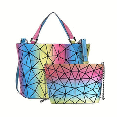 Gradient Geometric Pattern Tote Bag Sets Shoulder Bag Large Capacity Bags