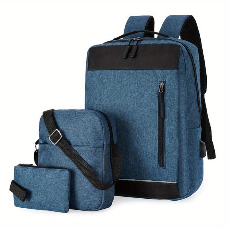 3PCS 39 62 Cm Laptop Backpack USB Charging Heavy Duty Travel Bag