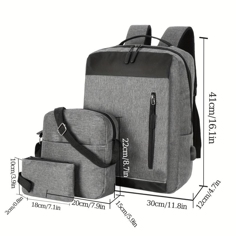 3PCS 39 62 Cm Laptop Backpack USB Charging Heavy Duty Travel Bag