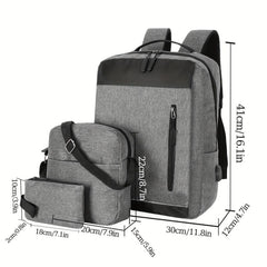 3PCS 39 62 Cm Laptop Backpack USB Charging Heavy Duty Travel Bag