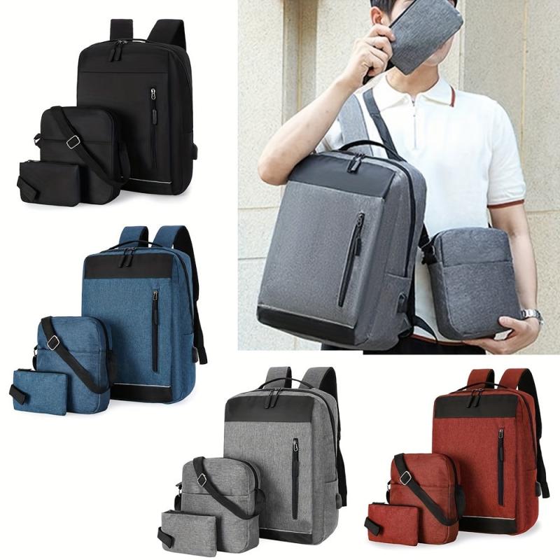 3PCS 39 62 Cm Laptop Backpack USB Charging Heavy Duty Travel Bag