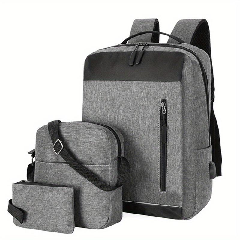 3PCS 39 62 Cm Laptop Backpack USB Charging Heavy Duty Travel Bag