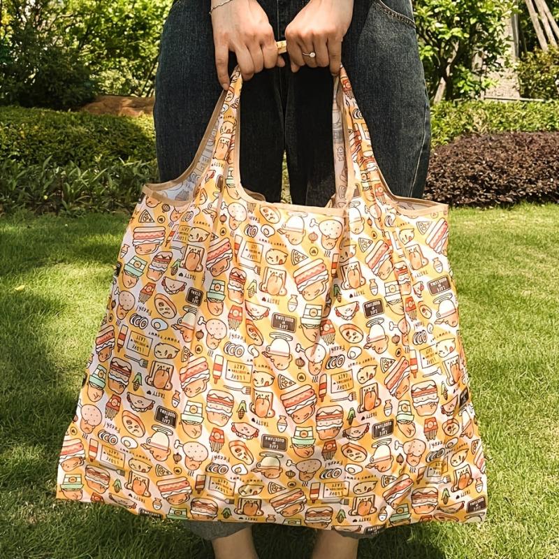 Cartoon Pattern Shopper Bag, Foldable Lightweight Shoulder Bag