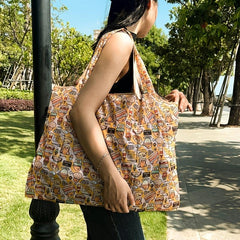 Cartoon Pattern Shopper Bag, Foldable Lightweight Shoulder Bag
