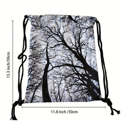 Branch Print Drawstring Workout Backpack Gym Sport String Bag