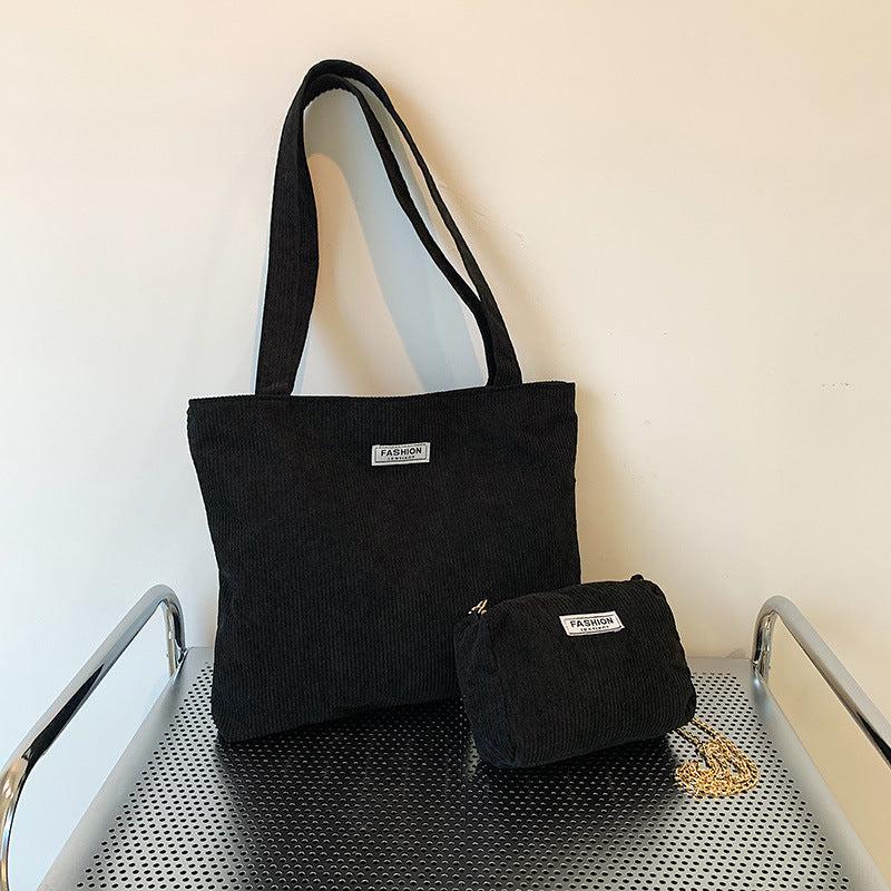 Corduroy Bag Sets Solid Shoulder Bag & Shoulder Square Chain Bag