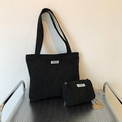 Corduroy Bag Sets Solid Shoulder Bag & Shoulder Square Chain Bag