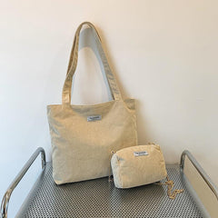 Corduroy Bag Sets Solid Shoulder Bag & Shoulder Square Chain Bag