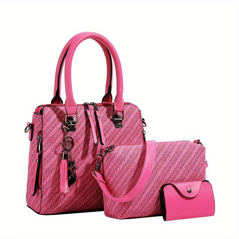 3pcs Woven Handbag Set Women's Tote Bag Crossbody Bag Credit Card Holder