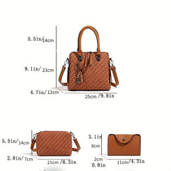 3pcs Woven Handbag Set Women's Tote Bag Crossbody Bag Credit Card Holder