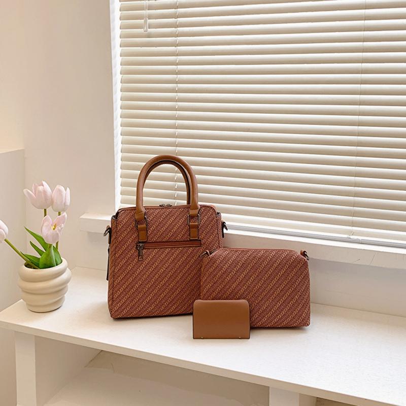 3pcs Woven Handbag Set Women's Tote Bag Crossbody Bag Credit Card Holder