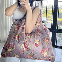 Large Capacity Floral Print Shopper Bag Lightweight Foldable Shoulder Bag