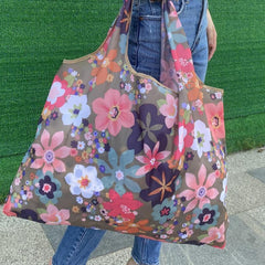 Large Capacity Floral Print Shopper Bag Lightweight Foldable Shoulder Bag