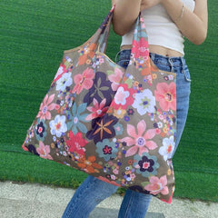 Large Capacity Floral Print Shopper Bag Lightweight Foldable Shoulder Bag