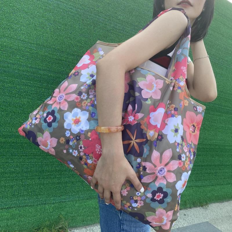 Large Capacity Floral Print Shopper Bag Lightweight Foldable Shoulder Bag