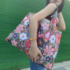 Large Capacity Floral Print Shopper Bag Lightweight Foldable Shoulder Bag