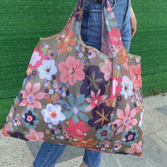 Large Capacity Floral Print Shopper Bag Lightweight Foldable Shoulder Bag