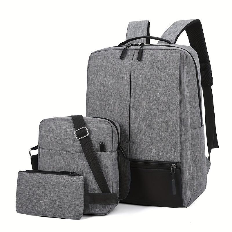 3PCS Large Laptop Backpack Heavy Duty USB Charging