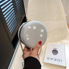 Glitter Evening Clutch Bag Round Dinner Purse For Wedding Party Prom