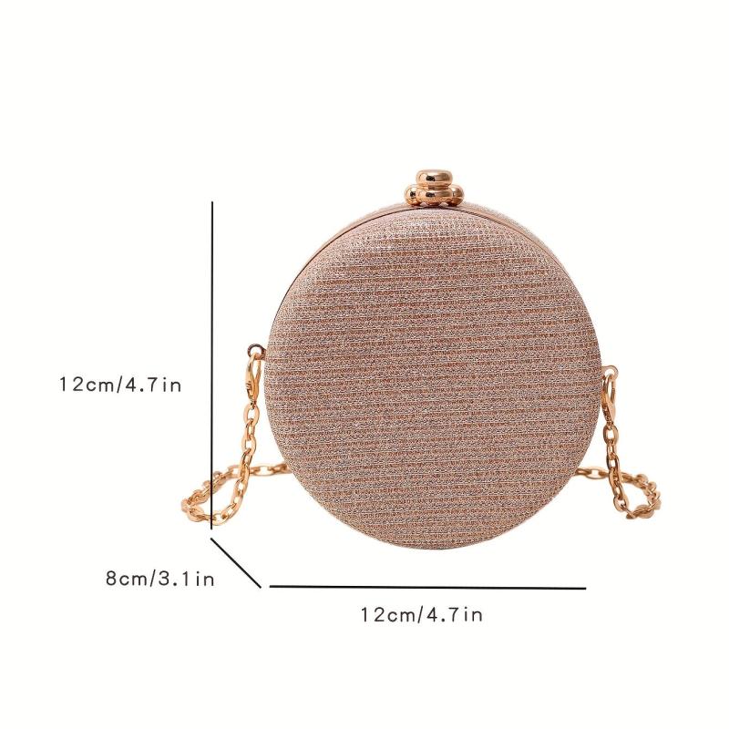 Glitter Evening Clutch Bag Round Dinner Purse For Wedding Party Prom