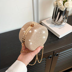 Glitter Evening Clutch Bag Round Dinner Purse For Wedding Party Prom
