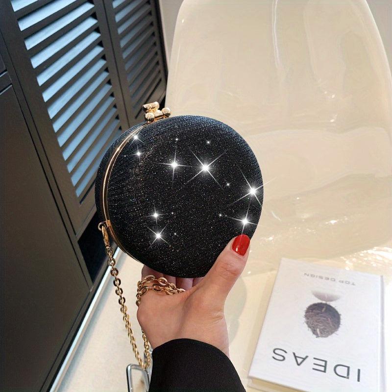 Glitter Evening Clutch Bag Round Dinner Purse For Wedding Party Prom