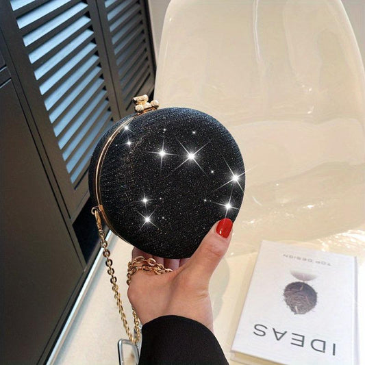 Glitter Evening Clutch Bag Round Dinner Purse For Wedding Party Prom