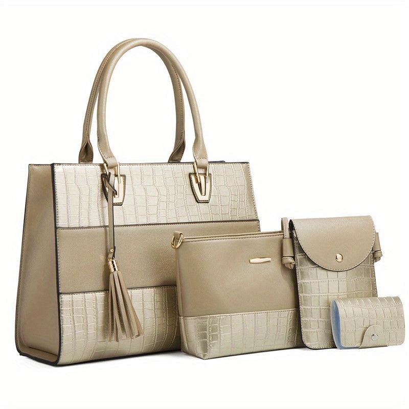 4 Pc Crocodile Pattern Bag Sets Tote Shoulder Crossbody Card Case