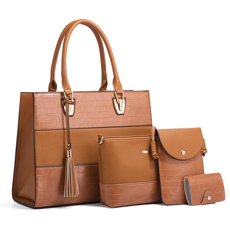4 Pc Crocodile Pattern Bag Sets Tote Shoulder Crossbody Card Case