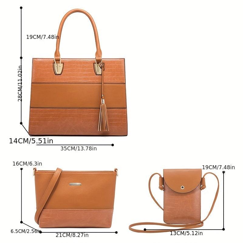 4 Pc Crocodile Pattern Bag Sets Tote Shoulder Crossbody Card Case