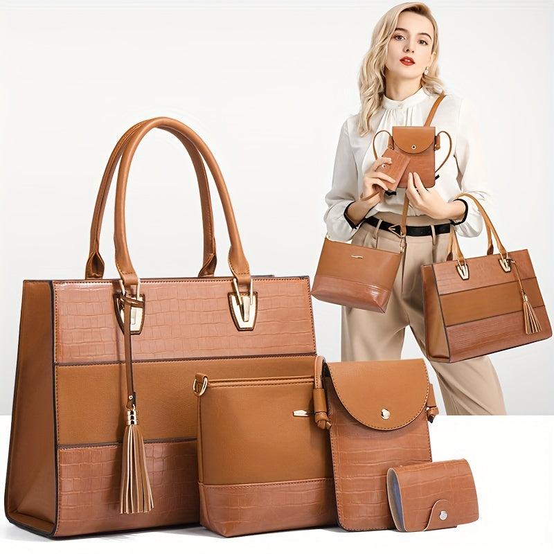 4 Pc Crocodile Pattern Bag Sets Tote Shoulder Crossbody Card Case