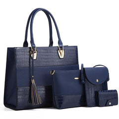 4 Pc Crocodile Pattern Bag Sets Tote Shoulder Crossbody Card Case