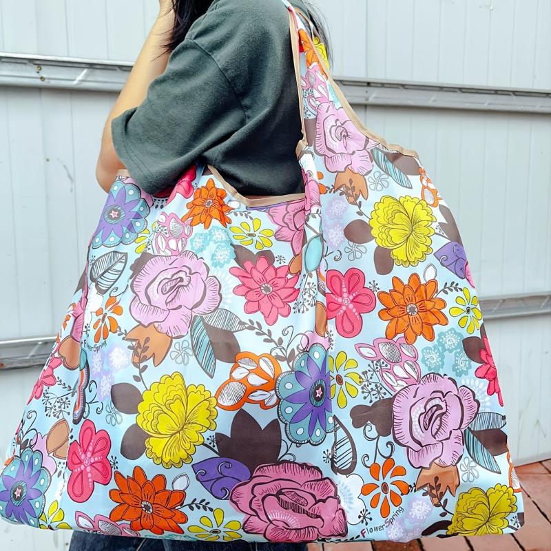 Floral Pattern Shopper Bag Large Capacity Foldable Shoulder Bag