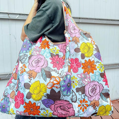 Floral Pattern Shopper Bag Large Capacity Foldable Shoulder Bag