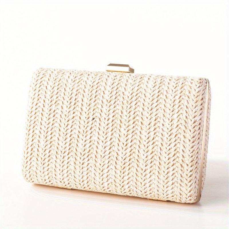 Straw Woven Square Clutch Bag Kiss Lock Mini Boxer Clutch Purse