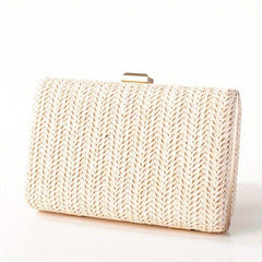 Straw Woven Square Clutch Bag Kiss Lock Mini Boxer Clutch Purse