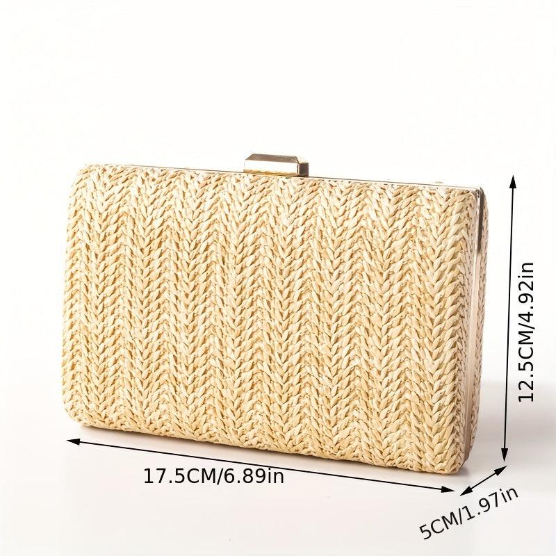 Straw Woven Square Clutch Bag Kiss Lock Mini Boxer Clutch Purse
