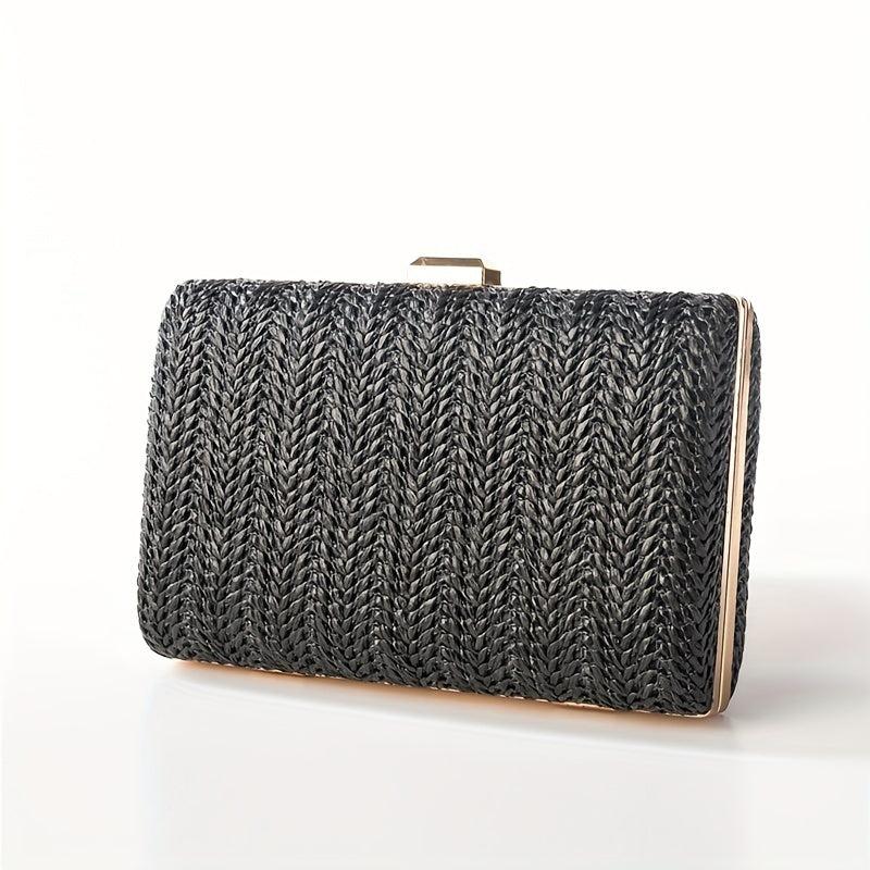 Straw Woven Square Clutch Bag Kiss Lock Mini Boxer Clutch Purse