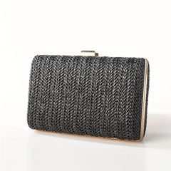 Straw Woven Square Clutch Bag Kiss Lock Mini Boxer Clutch Purse