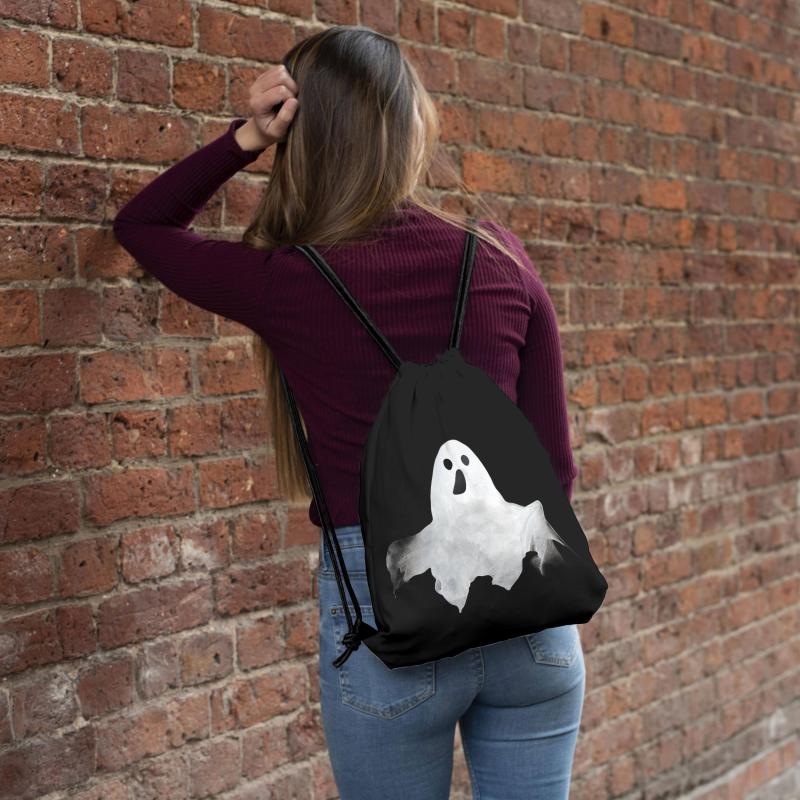 Ghost Print Drawstring Backpack Halloween Skull Bundle Pocket Lightweight