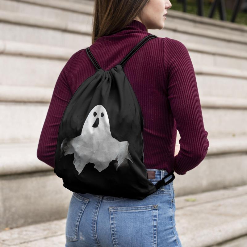 Ghost Print Drawstring Backpack Halloween Skull Bundle Pocket Lightweight