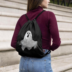 Ghost Print Drawstring Backpack Halloween Skull Bundle Pocket Lightweight