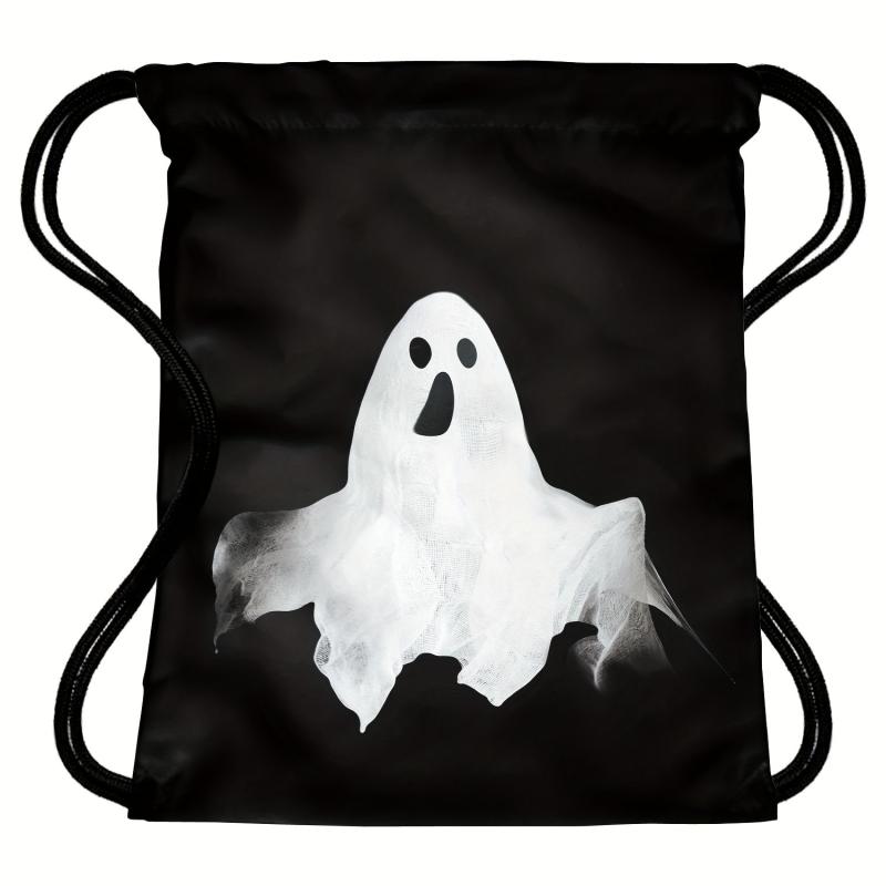 Ghost Print Drawstring Backpack Halloween Skull Bundle Pocket Lightweight