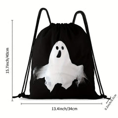 Ghost Print Drawstring Backpack Halloween Skull Bundle Pocket Lightweight