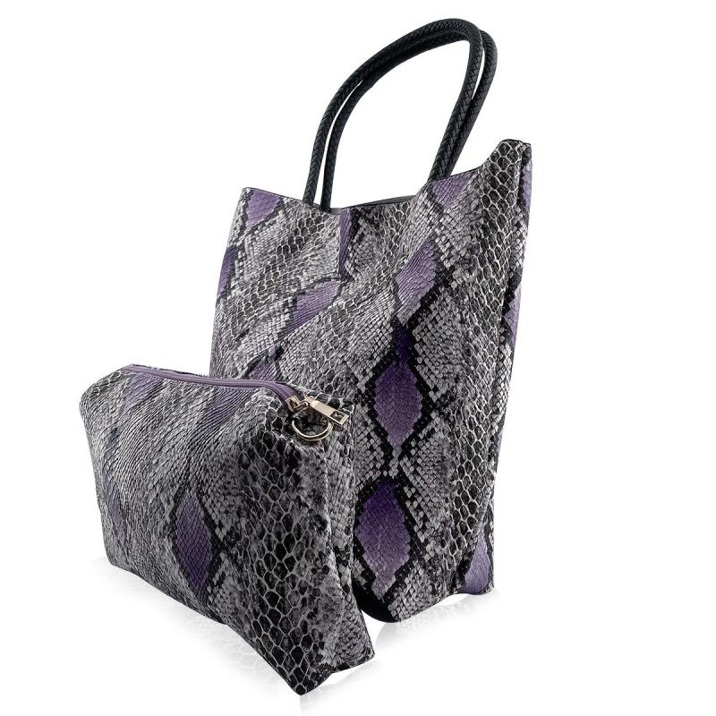 2pcs PU Leather Handbag Set Snake Pattern Tote Bag Large Capacity