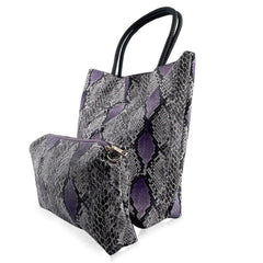 2pcs PU Leather Handbag Set Snake Pattern Tote Bag Large Capacity