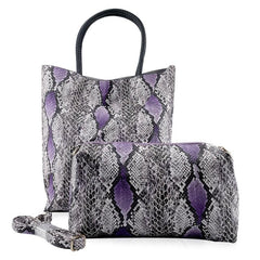 2pcs PU Leather Handbag Set Snake Pattern Tote Bag Large Capacity
