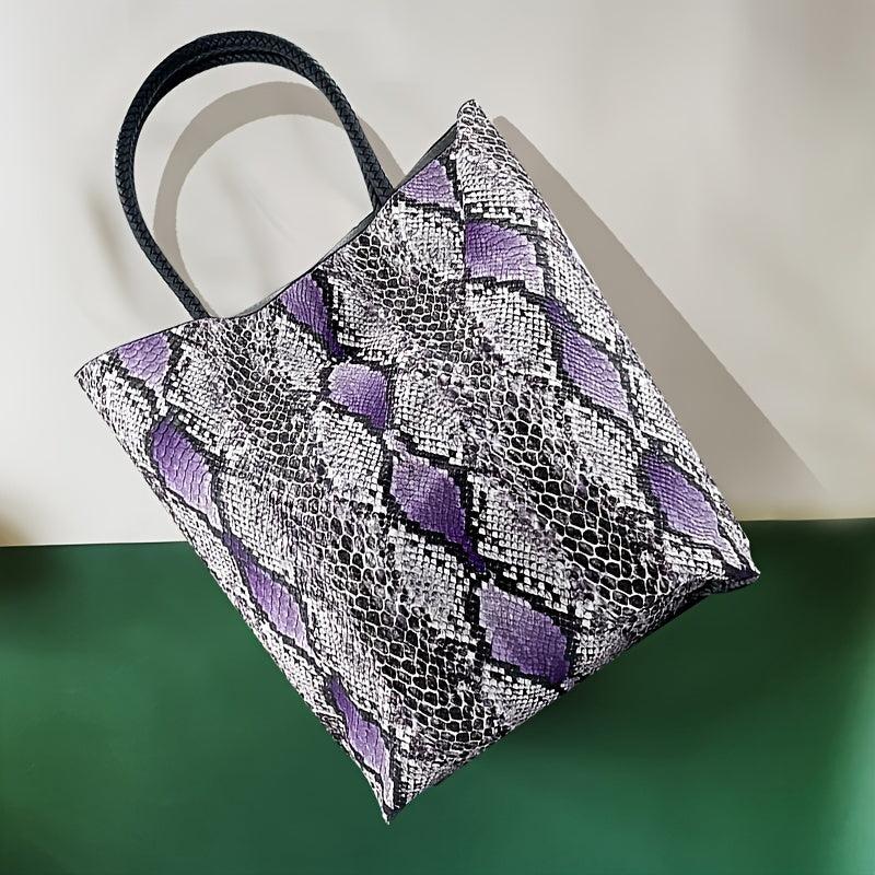 2pcs PU Leather Handbag Set Snake Pattern Tote Bag Large Capacity