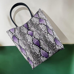2pcs PU Leather Handbag Set Snake Pattern Tote Bag Large Capacity