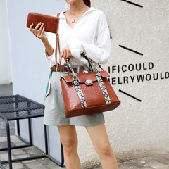 Crocodile Embossed Bag Set with Snake Skin Straps